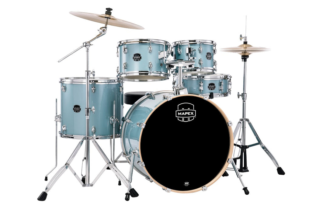 Mapex Venus 5-Piece Drum Kit (22,10,12,16,SD) with Cymbals and Hardware - Aqua Blue Sparkle