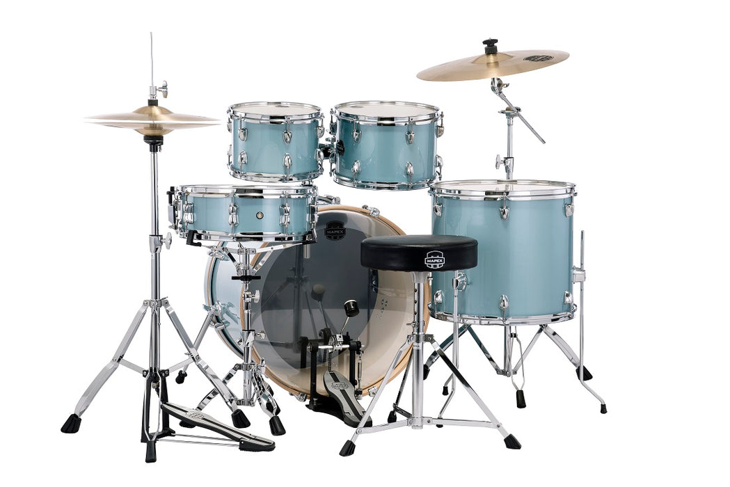 Mapex Venus 5-Piece Drum Kit (22,10,12,16,SD) with Cymbals and Hardware - Aqua Blue Sparkle