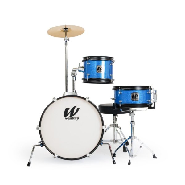Westbury 3-Piece Junior Drum Set Complete w/Throne, Blue Sparkle Finish