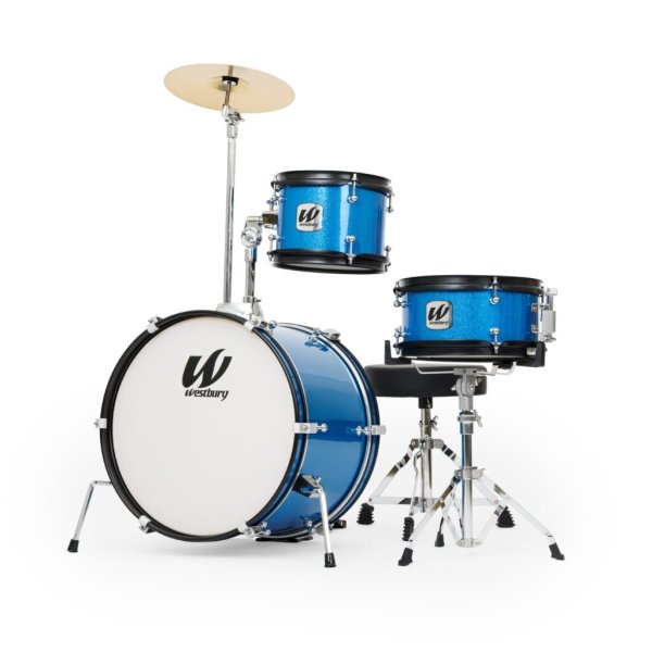Westbury 3-Piece Junior Drum Set Complete w/Throne, Blue Sparkle Finish