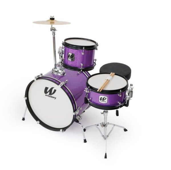 Westbury 3-Piece Junior Drum Set Complete w/Throne, Purple Sparkle Finish
