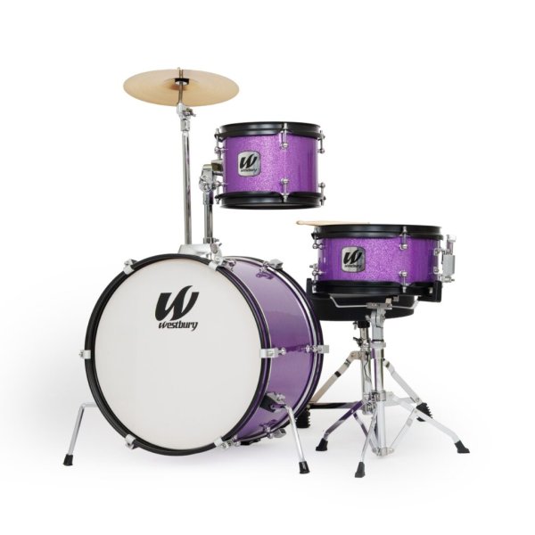 Westbury 3-Piece Junior Drum Set Complete w/Throne, Purple Sparkle Finish