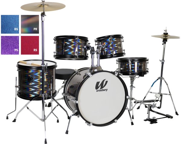 Westbury 5-Piece Junior Drum Set w/Complete Hardware, Cymbals & Throne, Red Sparkle Finish