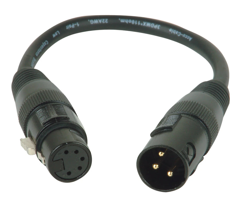ADJ 3 Pin Male to 5 Pin Female Adapter Stage Lighting Cable