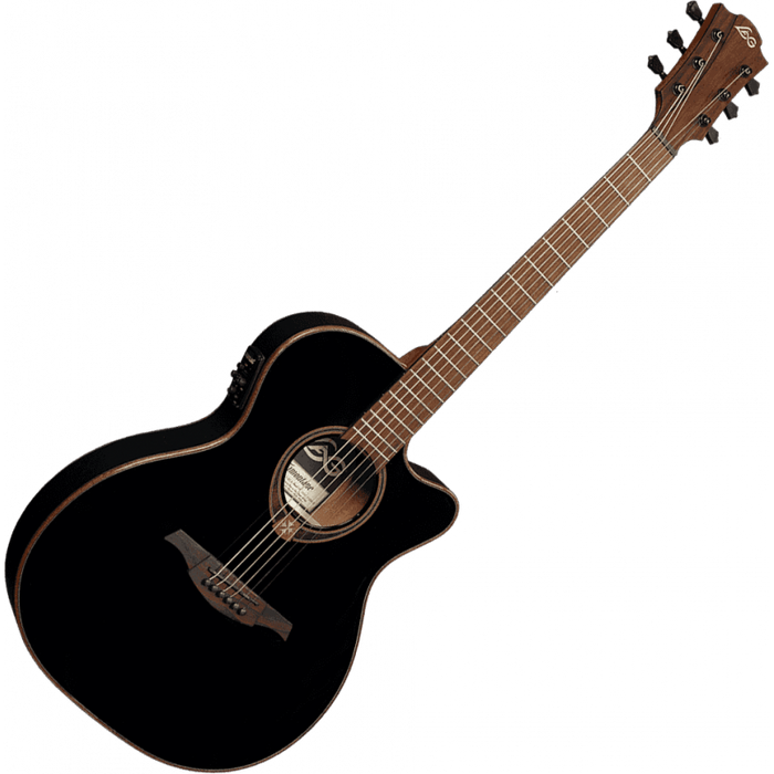 Lag T118ASCE-BLK Auditorium Slim Cutaway Electro Guitar, Black