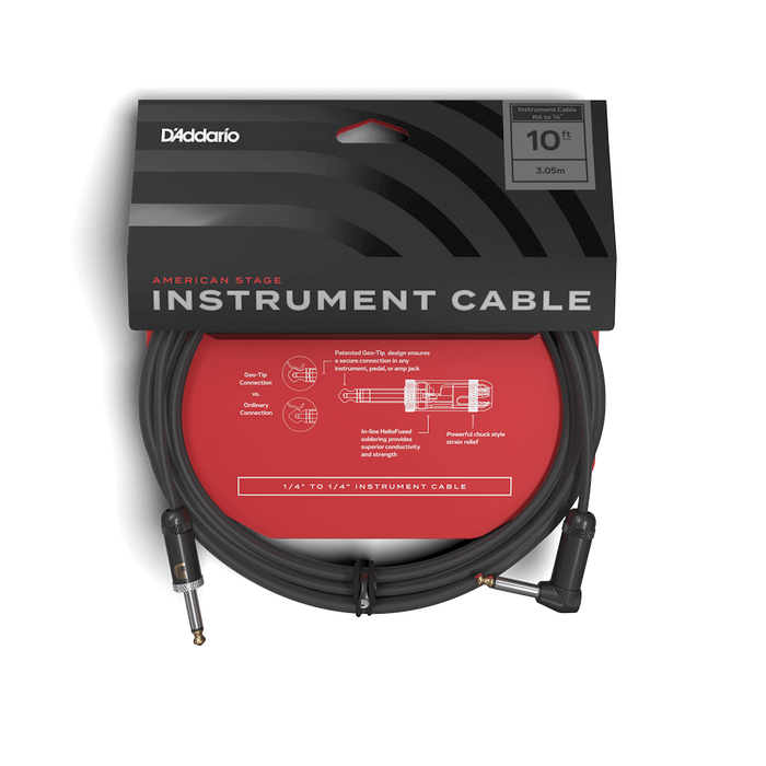 D'Addario Planet Waves American Stage Instrument Cable Straight to Angle 10''