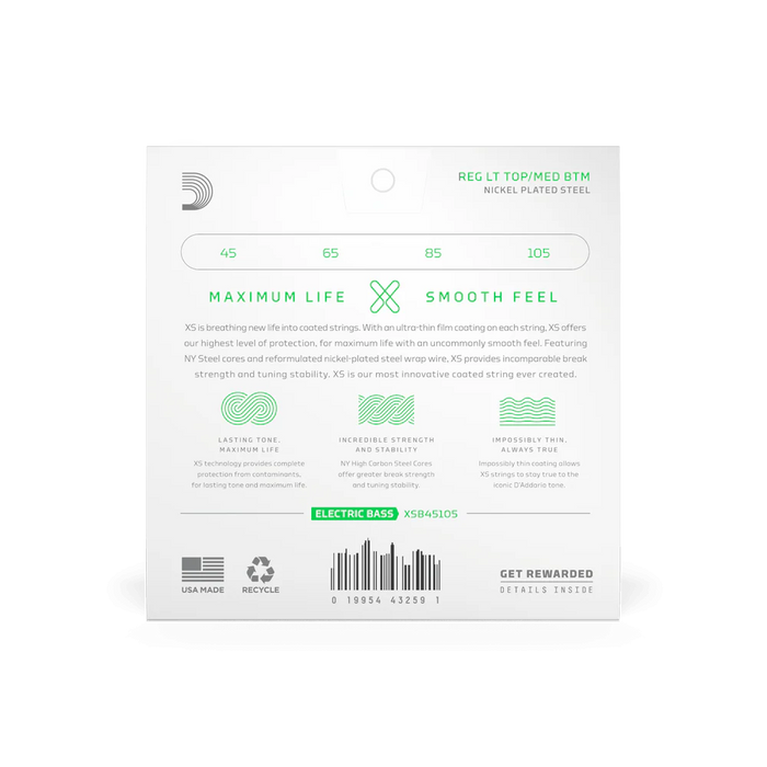 D'Addario XS Light Top Medium Bottom 4-String Long Scale Coated Bass Strings (45-105)