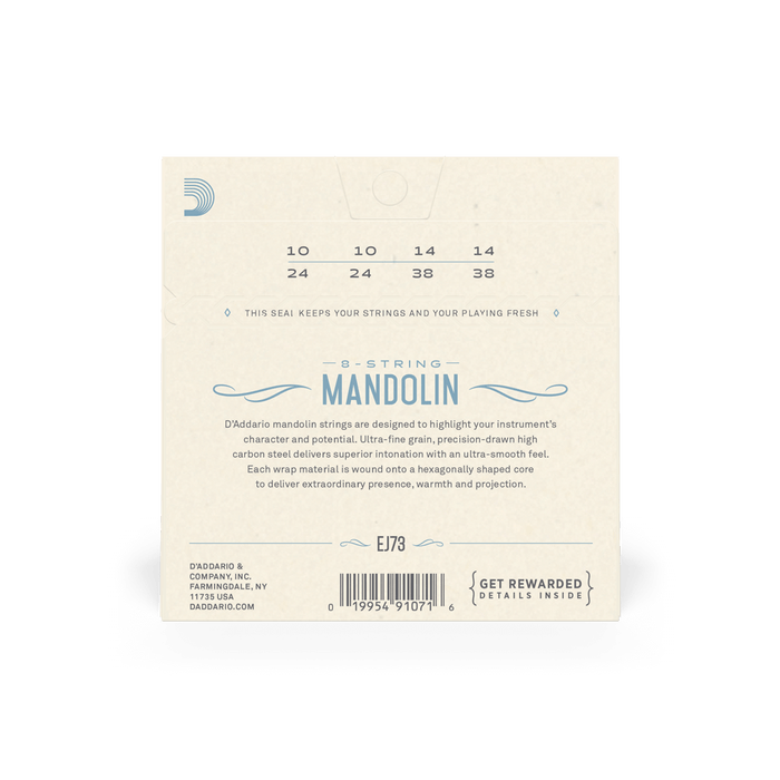 D'Addario EJ73 Mandolin Strings, Phosphor Bronze, Light, 10-37