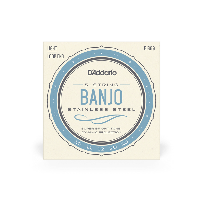 D'Addario JS60 5-String Banjo Strings Stainless Steel Light 10-20