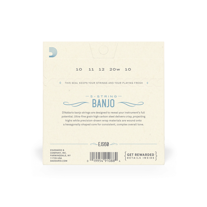 D'Addario JS60 5-String Banjo Strings Stainless Steel Light 10-20