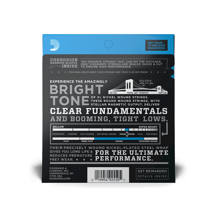 D'Addario EXL170-6 Nickel Round Wound 6-STRING LONG SCALE 32-130