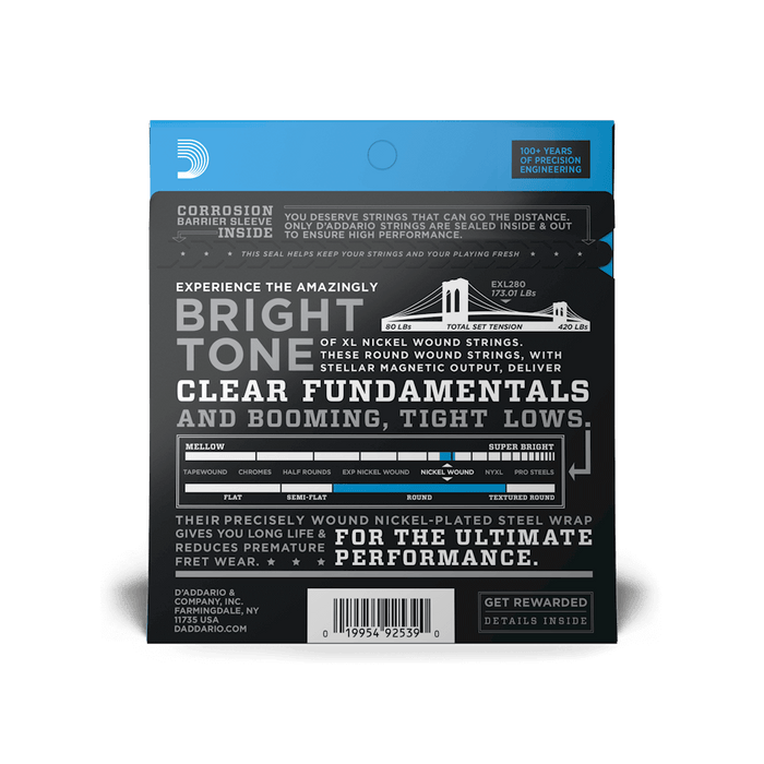 D'Addario EXL280 Nickel Wound Piccolo Bass Strings, 20-52, Long Scale
