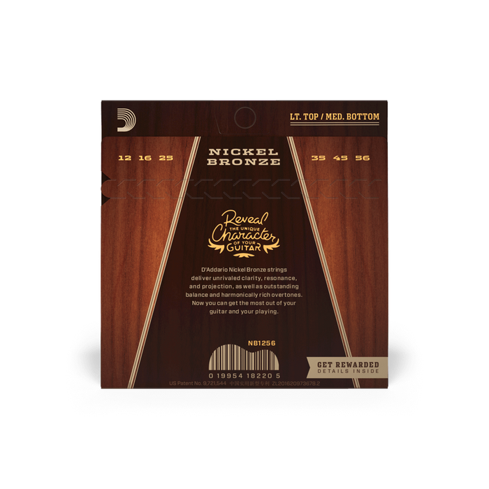D'Addario 12-56 Light Top/Medium Bottom Nickel Bronze Acoustic Guitar