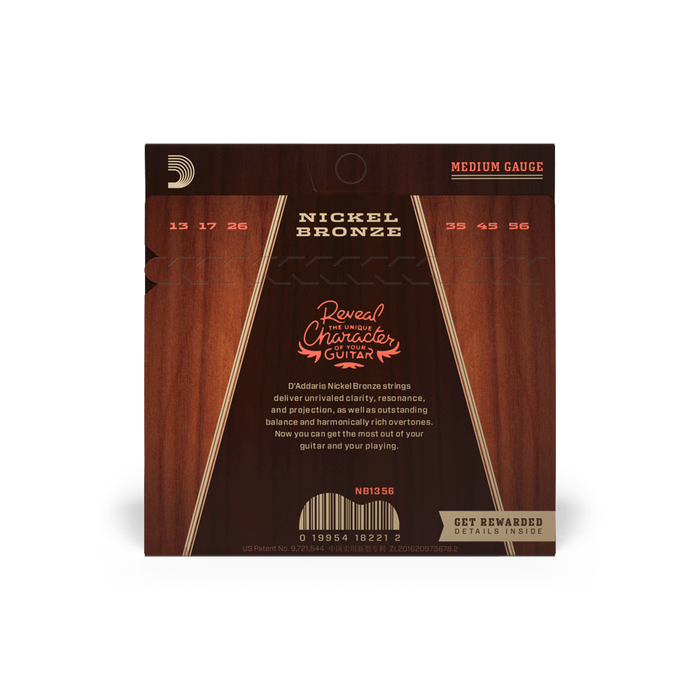 D'Addario Nickel Bronze Acoustic Guitar Strings, Medium, 13-56