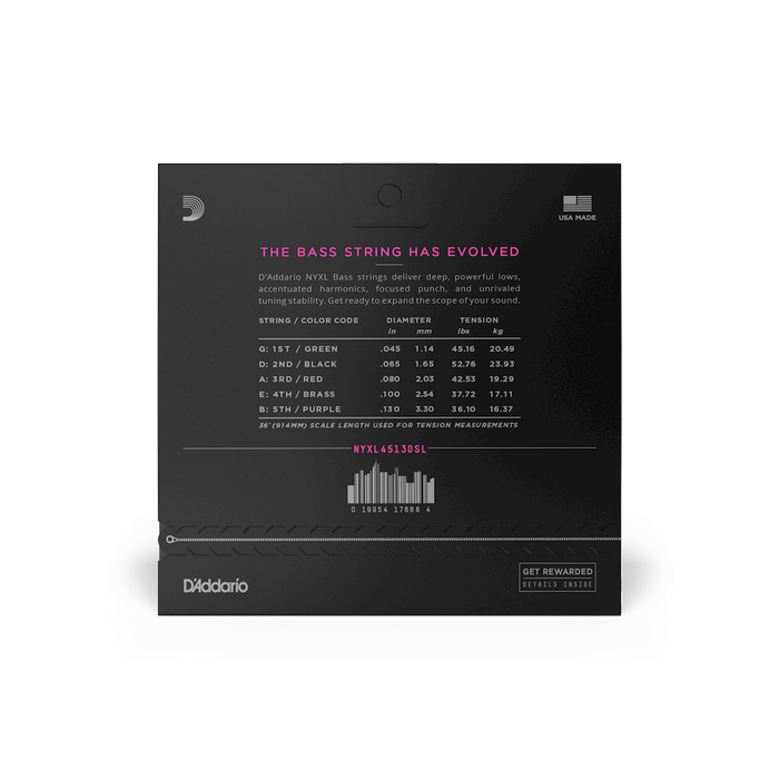 D'Addario NYXL 5-String Bass Set, Long Scale, Regular Light 5-String, 45-130