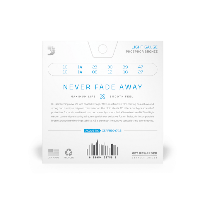 D'Addario XS 12-String Acoustic Guitar Strings - Light 10-47