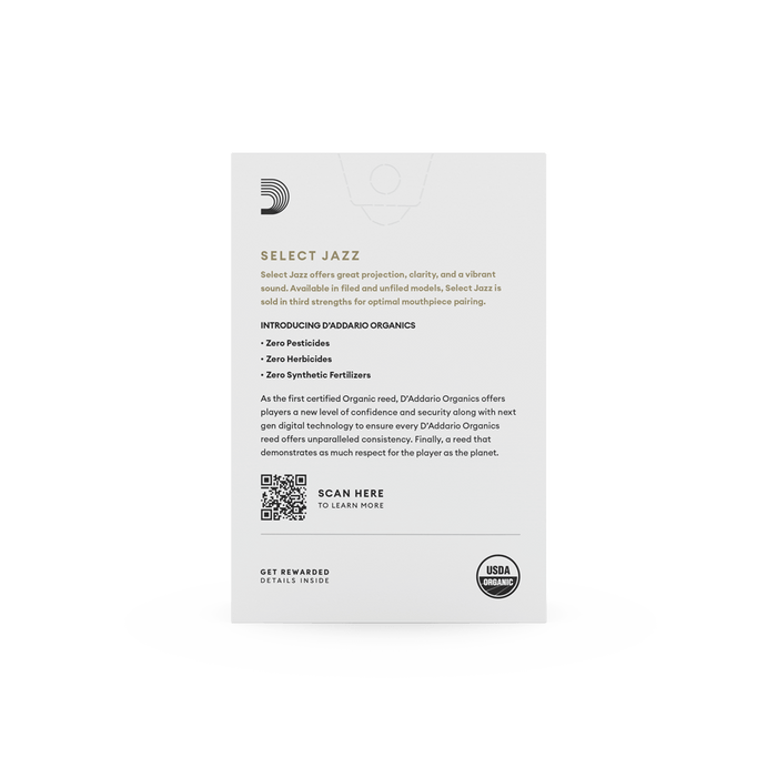 D'Addario Select Jazz Alto Saxophone Filed Reeds - 2 Hard - 10 Box