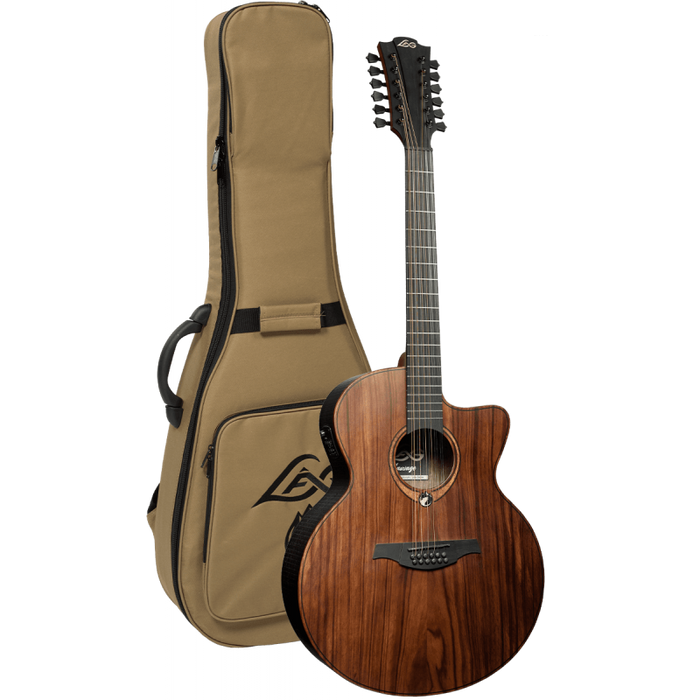 Lag SAUVAGE-J12CE Jumbo 12-String Cutaway Acoustic-Electric Guitar w/Padded Cover, Satin Open Pore