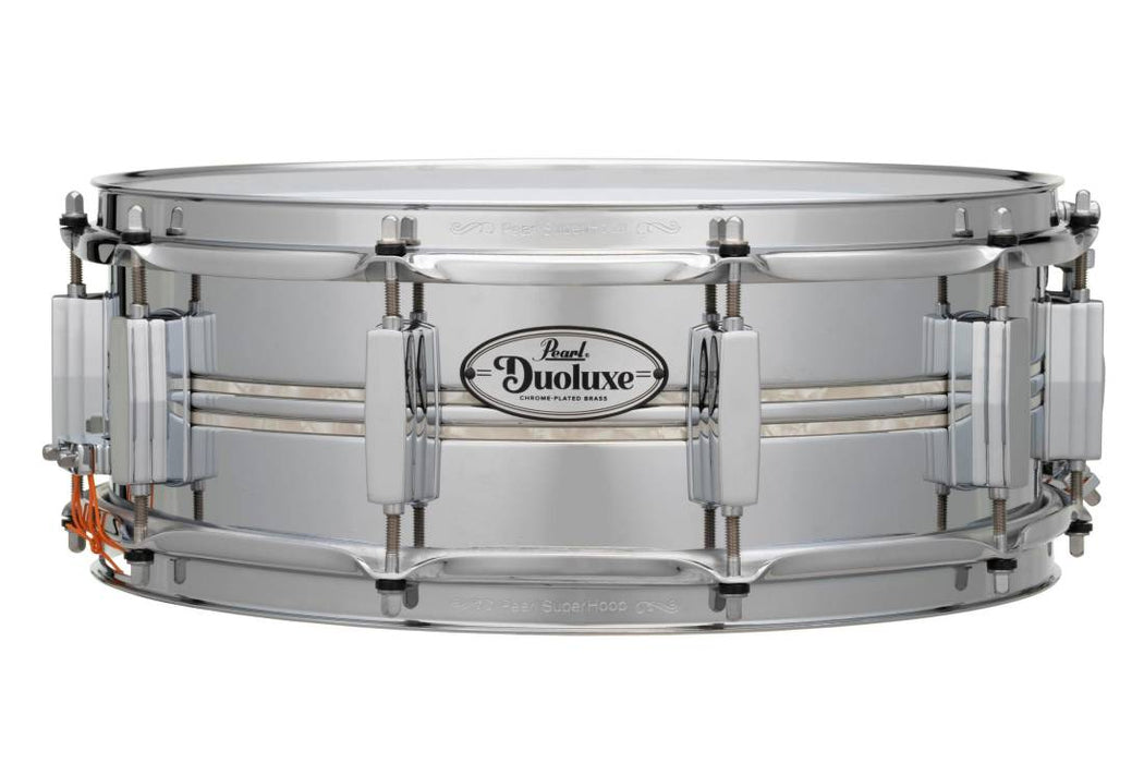 Pearl DuoLuxe Chrome/Brass 14"x5" Snare with #405, Nicotine White Marine Inlays
