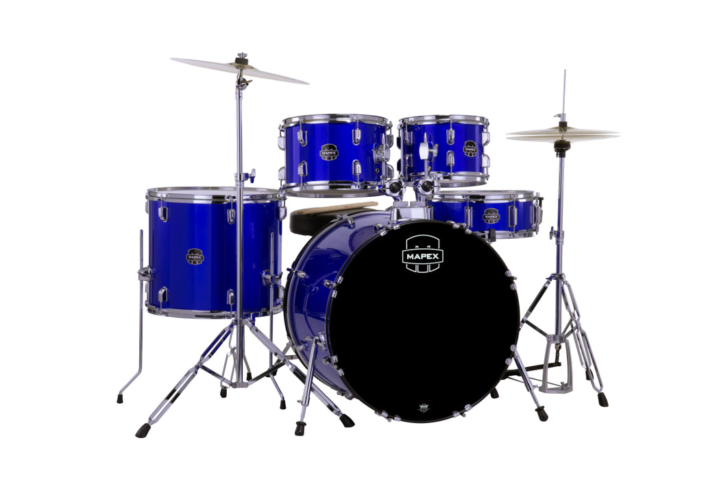 Mapex Comet 5-Piece Drum Kit (22,10,12,14,SD) w/Cymbals and Hardware, Indigo Blue