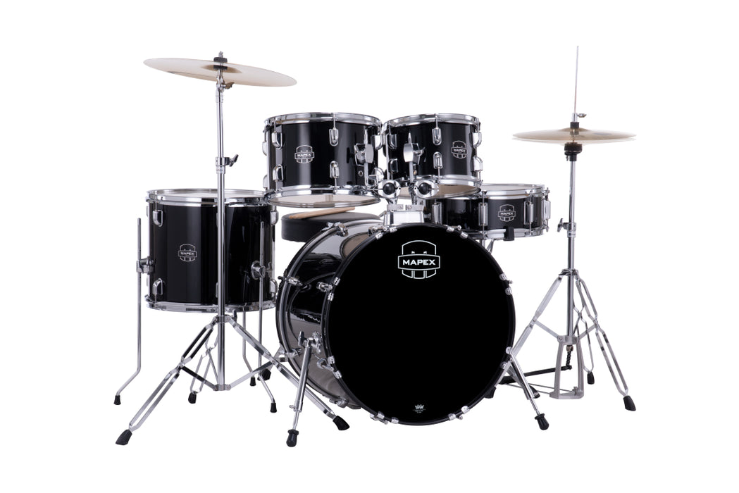 Mapex Comet 5-Piece Drum Kit (20,10,12,14,SD) w/Cymbals and Hardware, Dark Black