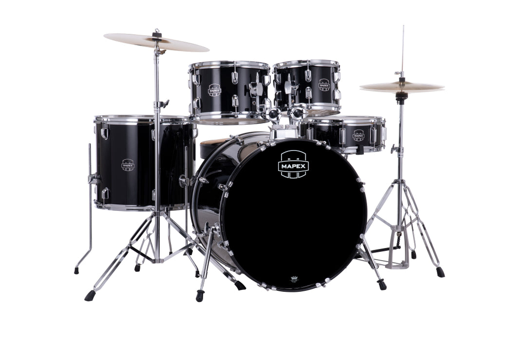 Mapex Comet 5-Piece Drum Kit (22,10,12,16,SD) w/Cymbals and Hardware, Dark Black