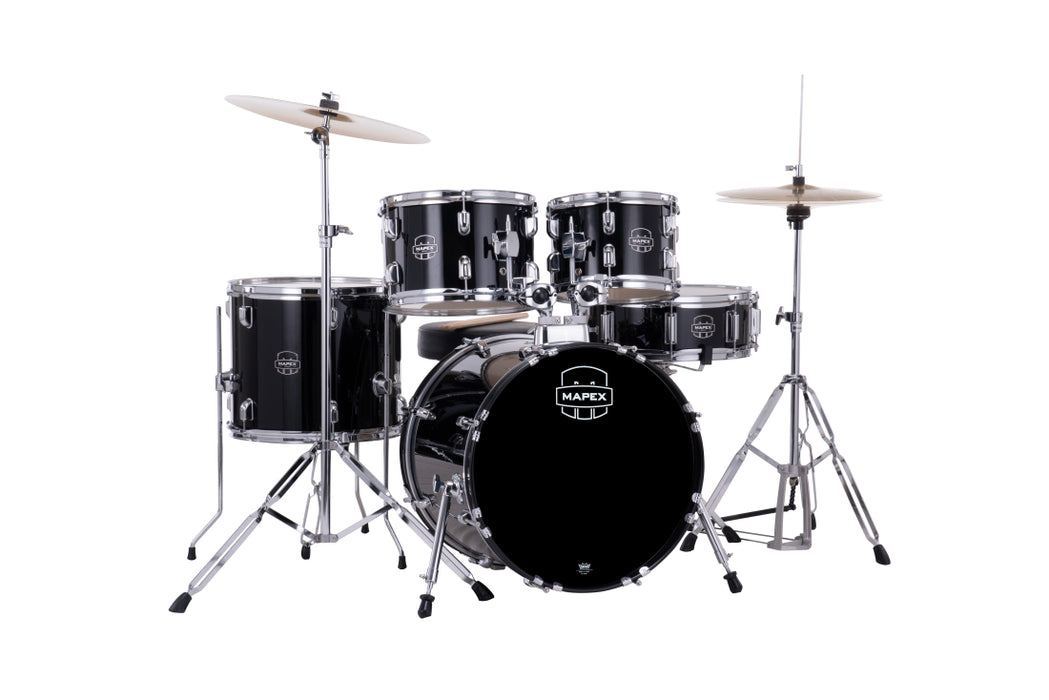 Mapex Comet 5-Piece Drum Kit (18,10,12,14,SD) w/Cymbals and Hardware, Dark Black
