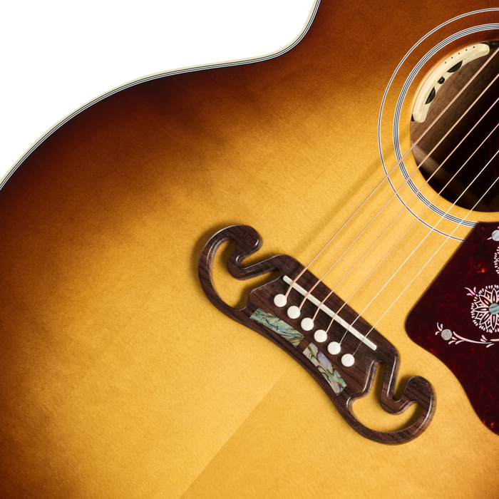 Gibson Custom Shop SJ-200 Elegant Koa Left-Handed Acoustic/Electric Guitar w/Hardshell Case, Honey Burst