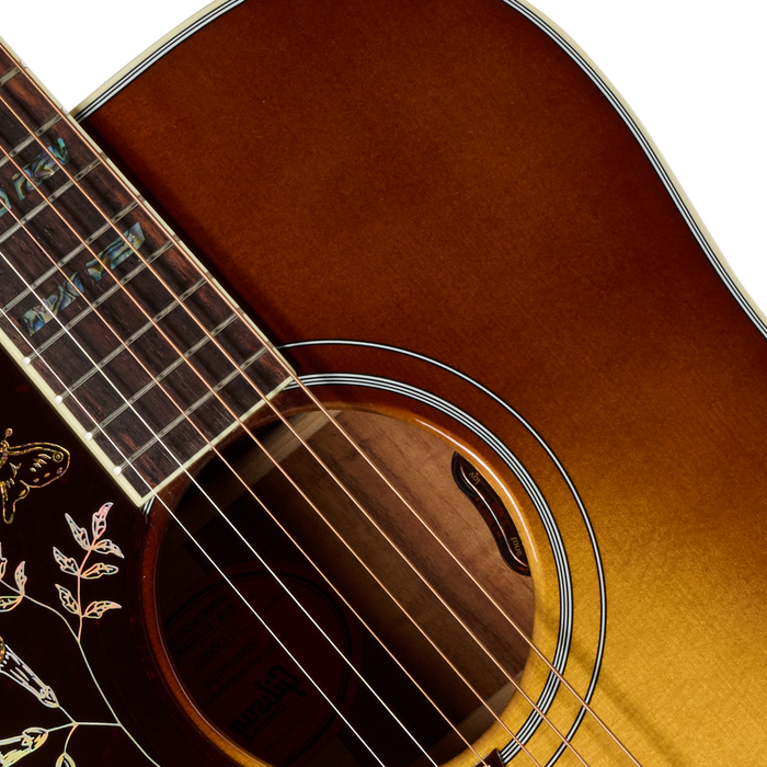 Gibson Custom Shop Hummingbird Elegant Koa Left-Handed Acoustic/Electric Guitar w/Hardshell Case, Honey Burst