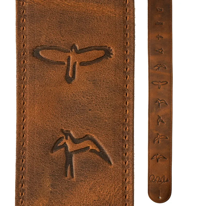 PRS Embossed Leather Birds Strap, Distressed Brown