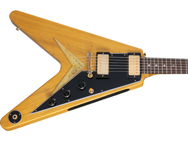 Gibson 1958 Korina Flying V Black Pickguard, Natural