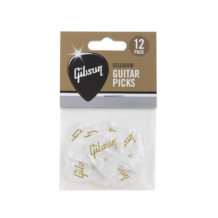 Gibson White Pearloid Medium Standard Pick, 12 Pack