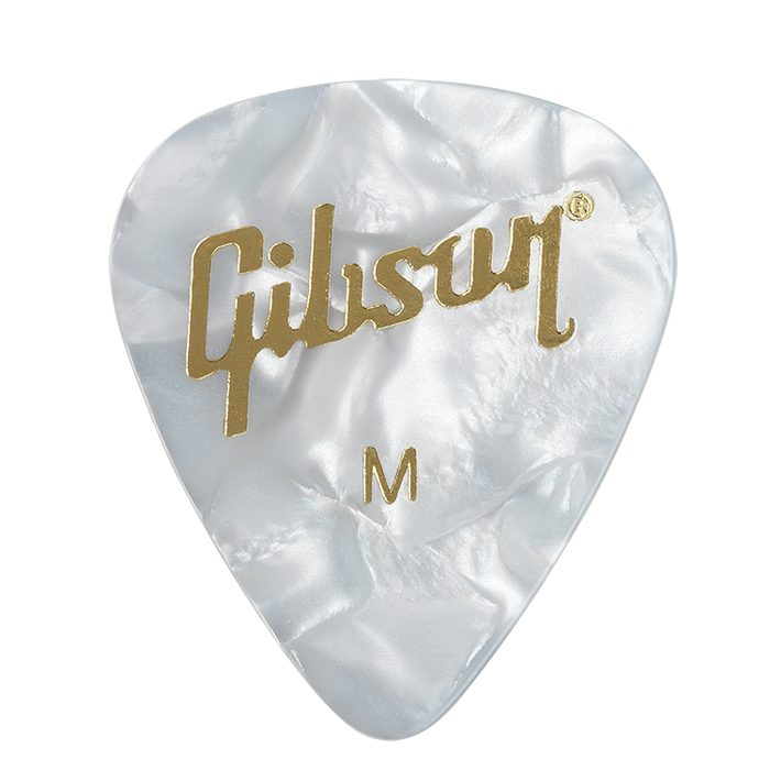 Gibson White Pearloid Medium Standard Pick, 12 Pack