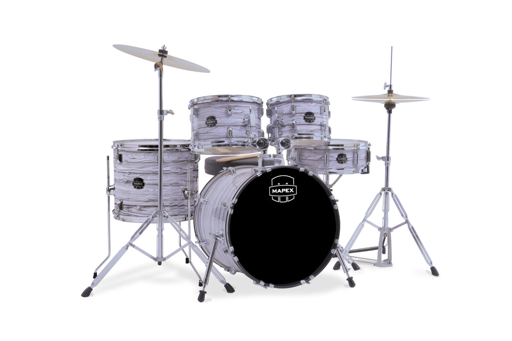 Mapex Comet 5-Piece Drum Kit (18,10,12,14,SD) w/Cymbals and Hardware, White Marble
