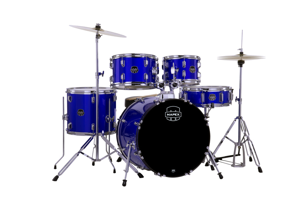 Mapex Comet 5-Piece Drum Kit (20,10,12,14,SD) w/Cymbals and Hardware, Indigo Blue
