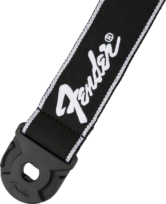 Fender Quick Grip Locking End Strap, Black with White Running Logo, 2"