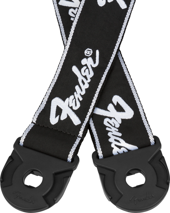 Fender Quick Grip Locking End Strap, Black with White Running Logo, 2"