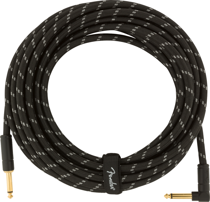 Fender Deluxe Series Instrument Cable, Straight/Angle, 25' - Black Tweed