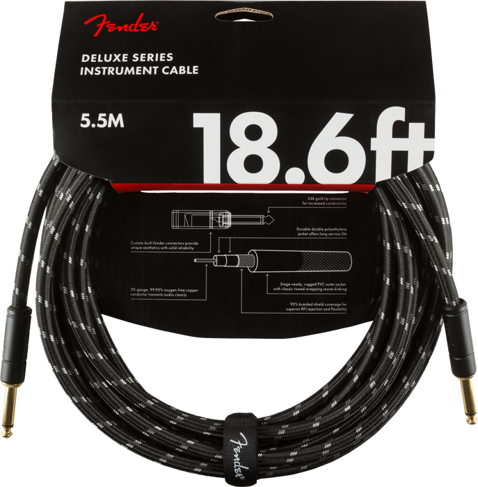 Fender Deluxe Series Instrument Cable, Straight/Straight, 18.6' - Black Tweed