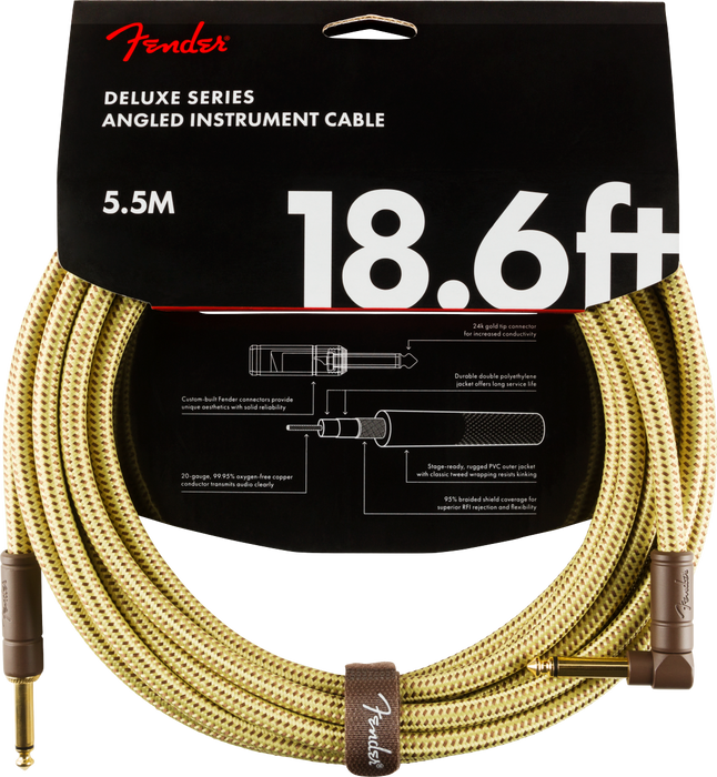 Fender Deluxe Series Instrument Cable, Straight/Angle, 18.6' - Tweed