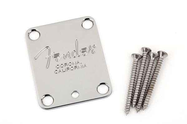 Fender 4-Bolt American Series Guitar Neck Plate with "Fender Corona" Stamp - Chrome