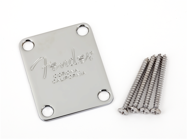 Fender 4-Bolt American Series Bass Neck Plate with "Fender Corona" Stamp - Chrome