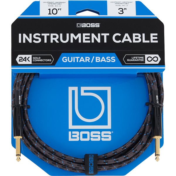 Boss 10ft / 3m Instrument Cable , Straight/Straight 1/4 jack
