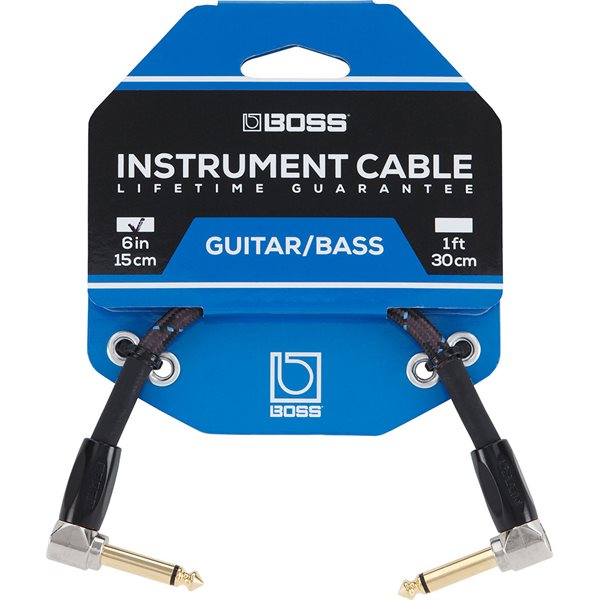 Boss 6" / 15cm Instrument Cable, Angled/Angled 1/4" jack