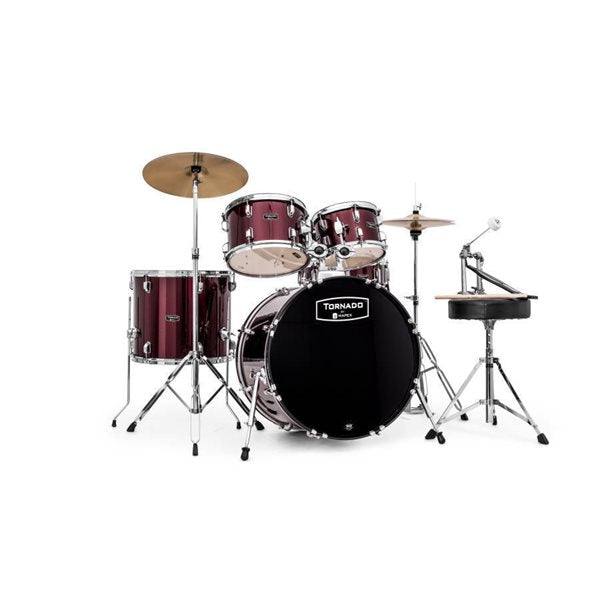 Mapex Tornado Complete Drum Kit 12-13-16-22-14 with cymbales, hardware & Throne - Burgundy